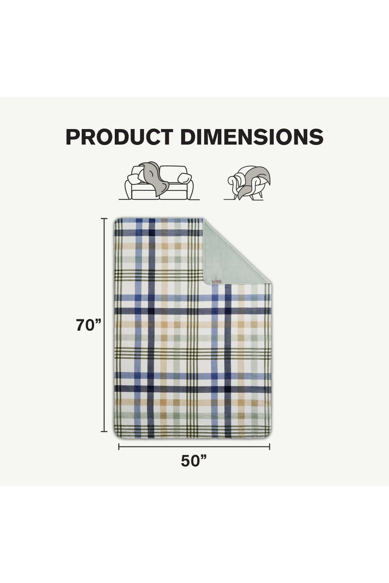 Reversible Plush Throw Blankets, Alternate, color, Sea Foam Bristol Plaid