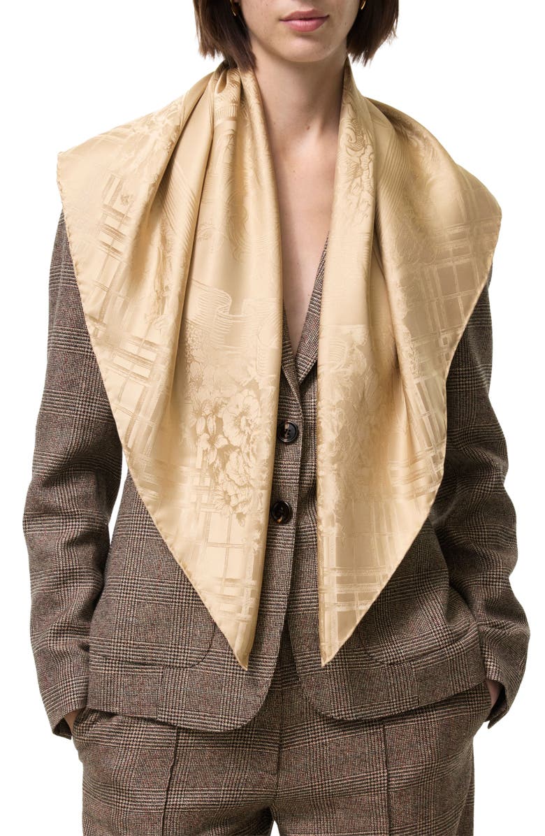 Burberry Floral Crest Silk Jacquard Scarf, Main, color, Sand Beige