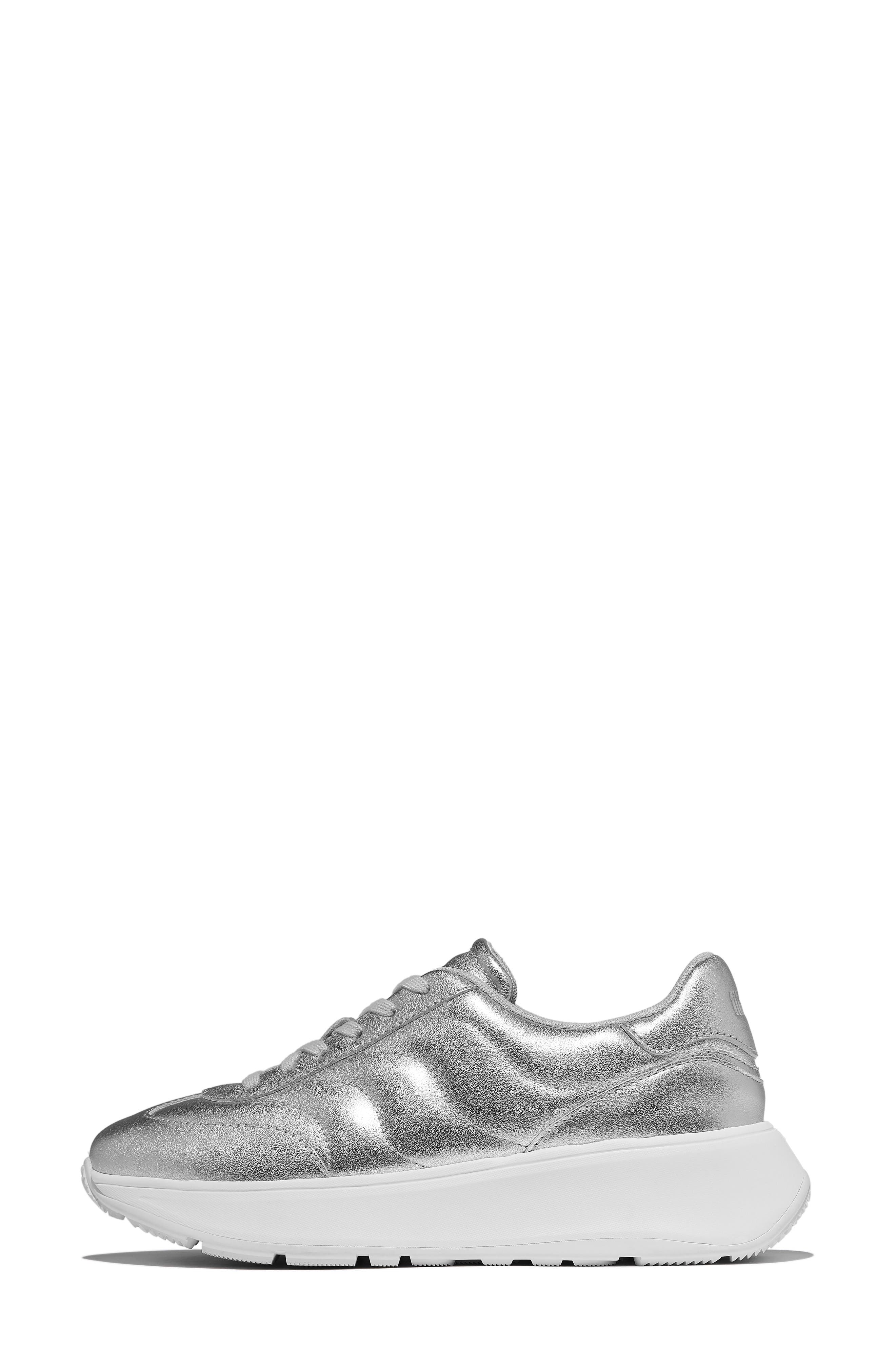 F-Mode T-Toe Wave Metallic Leather Platform Sneaker, Alternate, color, SILVER