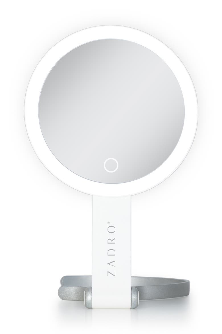 Multi-Position Lighted Travel Hand Mirror with 10X/1X Magnification, Alternate, color, White/Silver