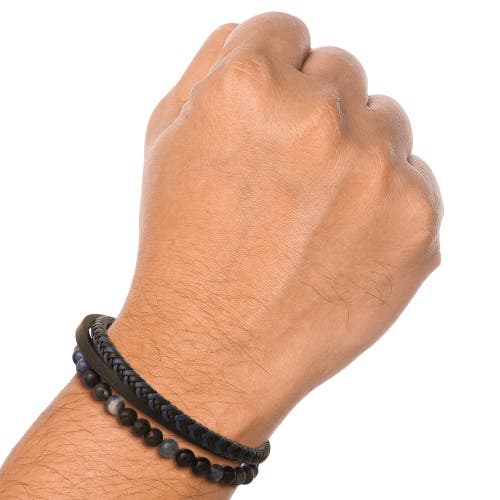 Lucky Brand Stainless Steel (316l) Blue 3-row Bracelet In Black
