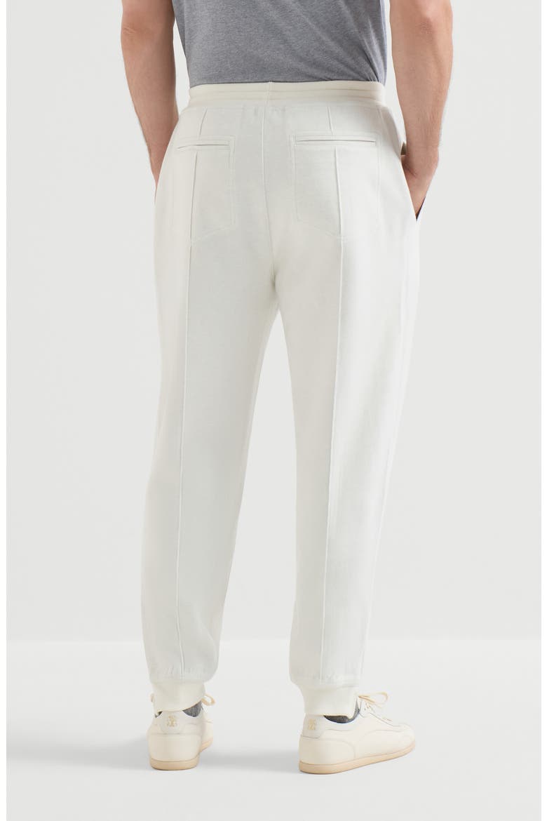 Cashmere and cotton French terry double cloth trousers with Crête detail and elasticated zipper cuffs, Alternate, color, Off-White