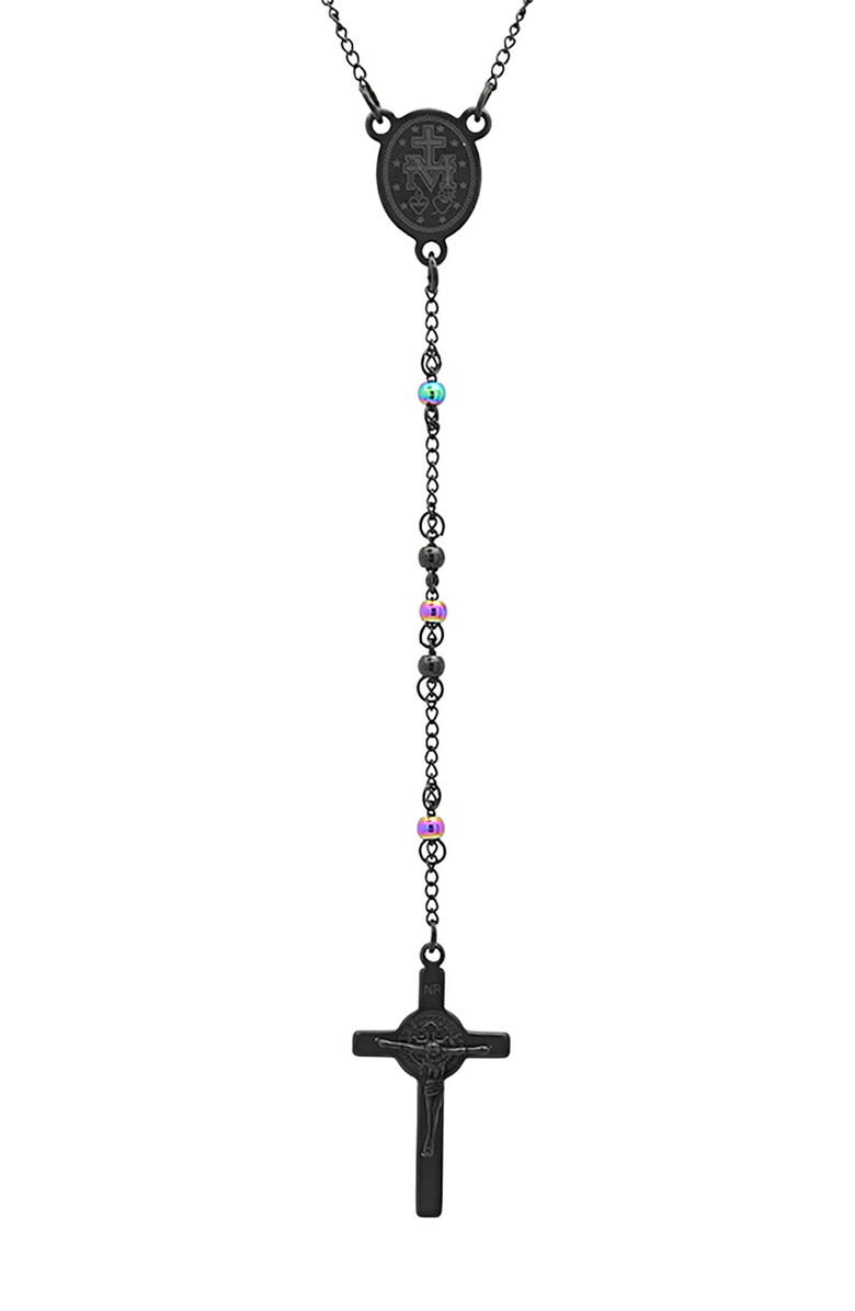 STEELTIME Two-Tone Stainless Steel Rosary, Alternate, color, Black