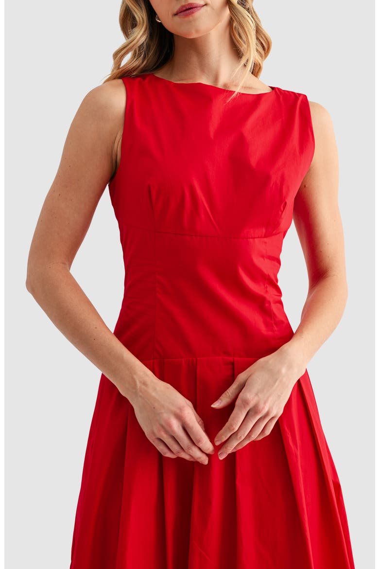 Pleated Sleeveless Cotton Midi Dress, Alternate, color, RED