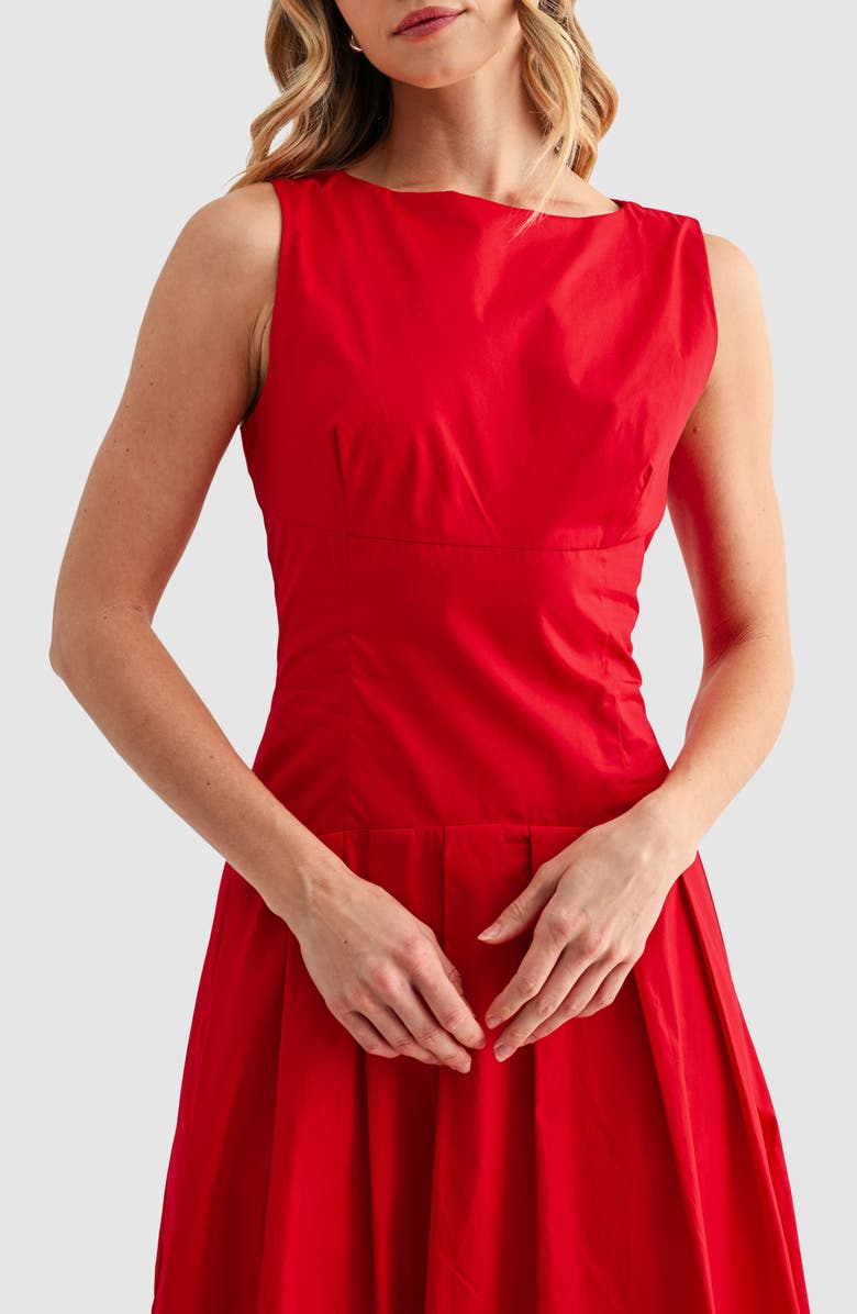 Mila Mae Pleated Sleeveless Cotton Midi Dress, Alternate, color, Red