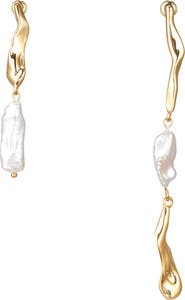 Classicharms Freshwater Baroque Pearl Asymmetrical Molten Drop Earrings
