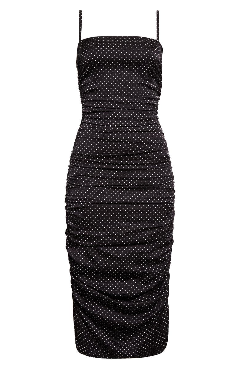 Dolce&Gabbana Polka Dot Ruched Charmeuse Sheath Dress, Alternate, color, Bianco/ Nero