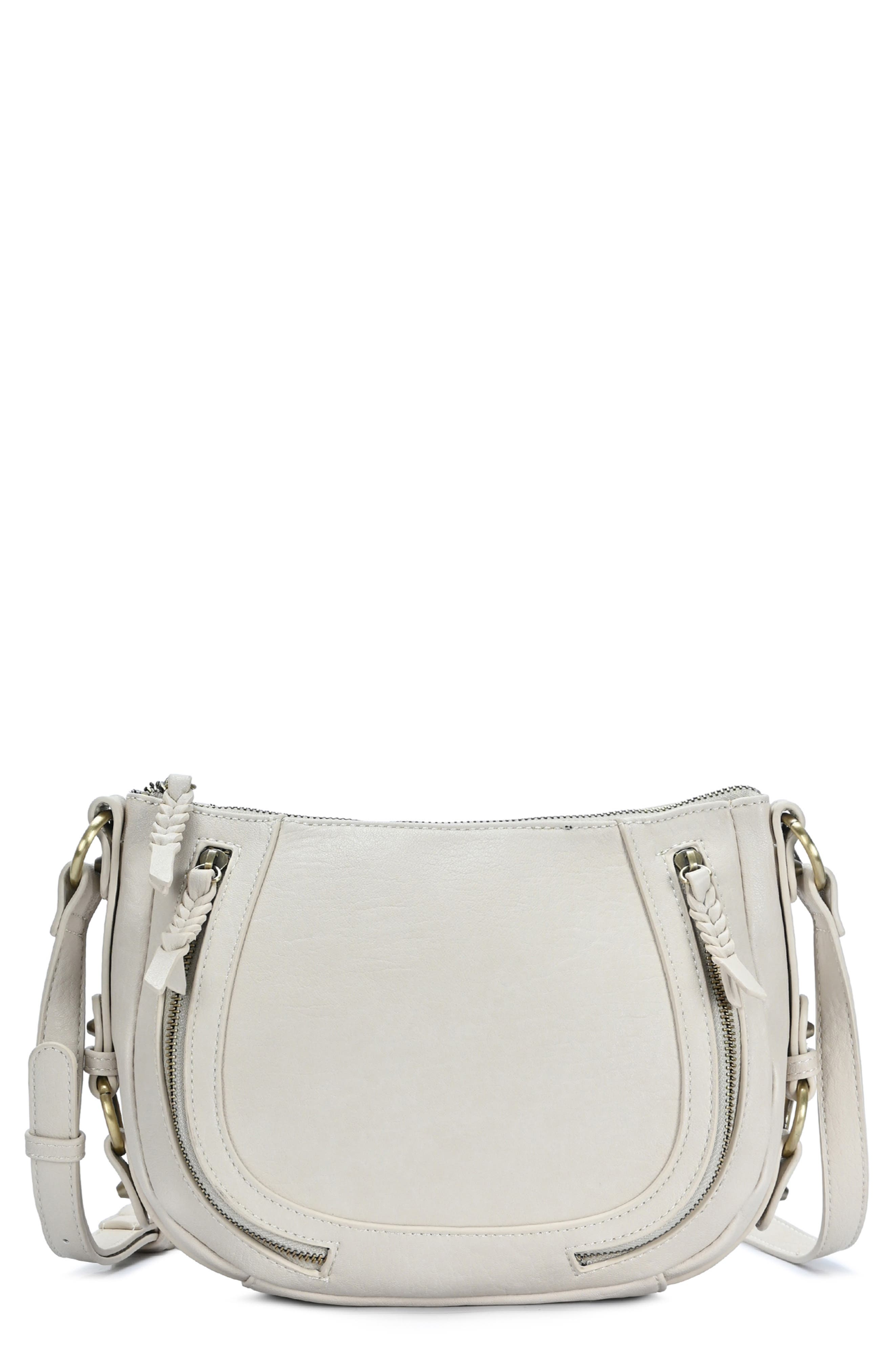 Faux Leather Crossbody Saddle Bag, Main, color, CREAM