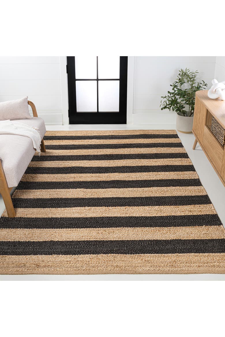 Jayden Rustic Farmhouse Woven Jute Stripe Area Rug, Alternate, color, Natural/Black