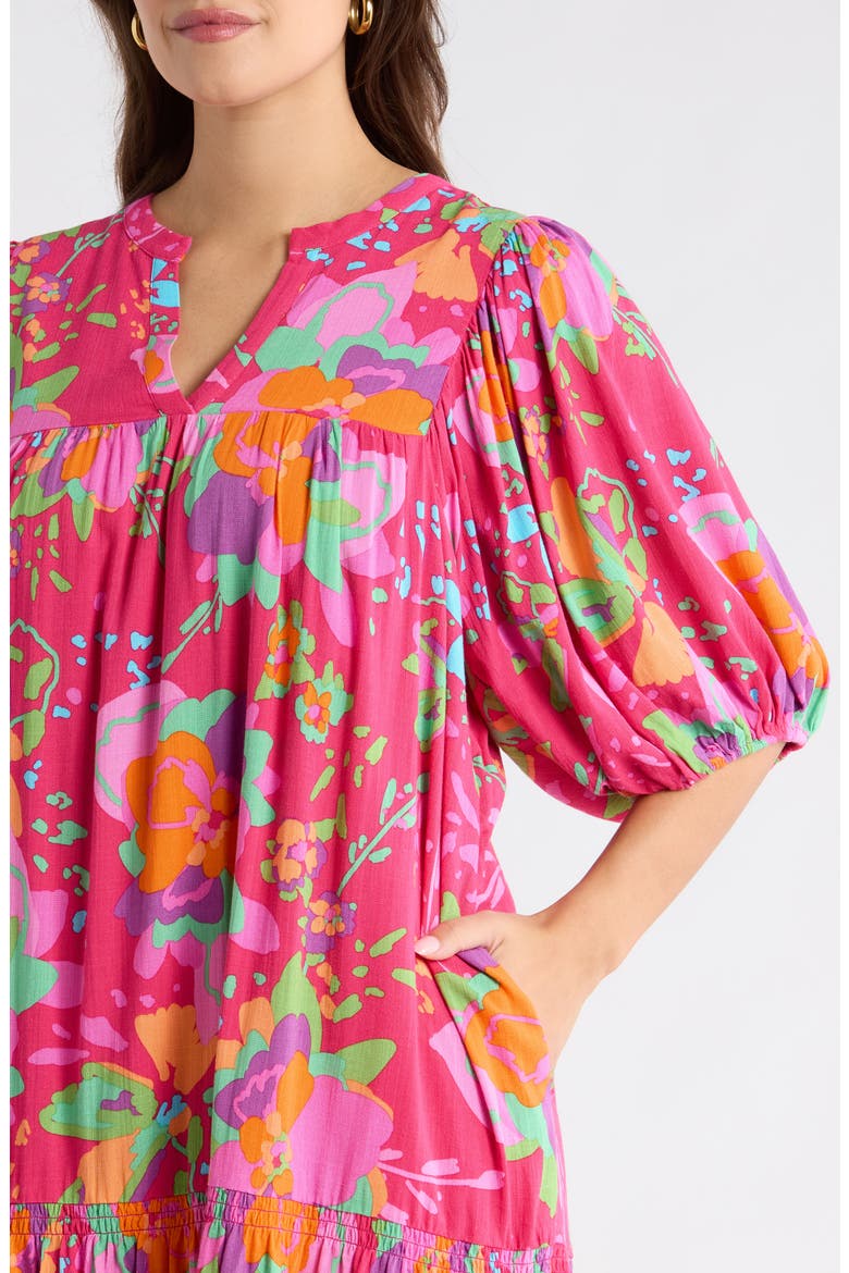 Himera Floral Maribor Puff Sleeve Minidress, Alternate, color, FUCHSIA MULTI