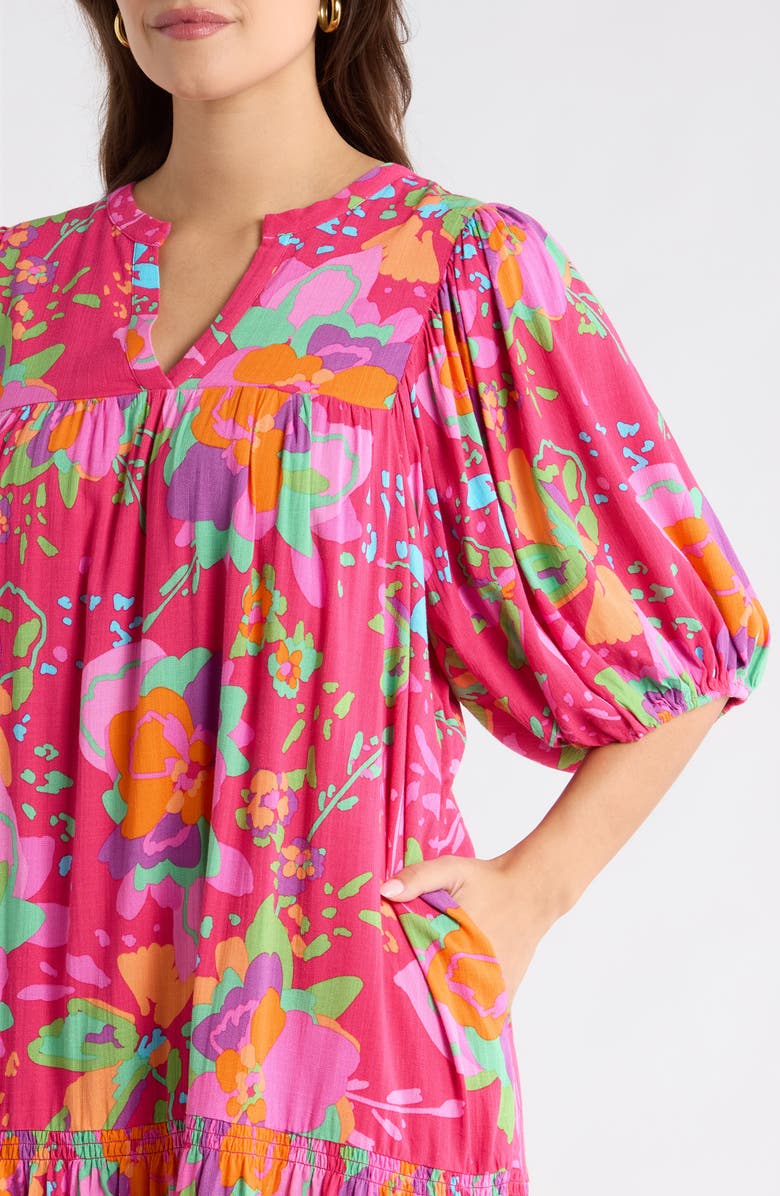 SUGARLIPS Himera Floral Maribor Puff Sleeve Minidress, Alternate, color, Fuchsia Multi