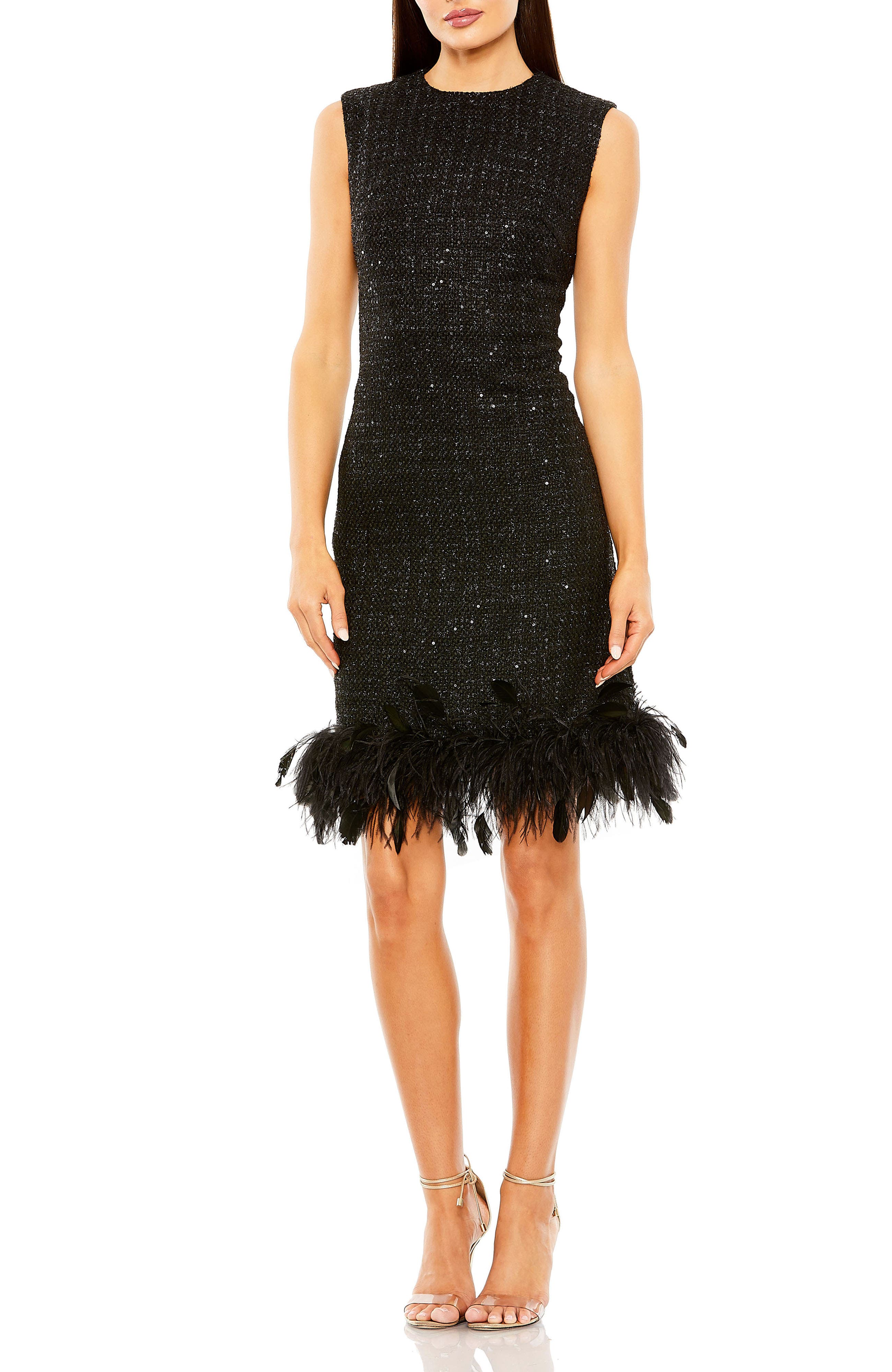 A-Line Shift Dress with Feather Trim
