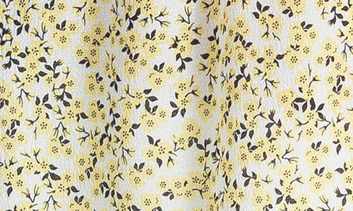 Max Studio Floral Three-quarter Bubble Sleeve Top In Ivory/yellow