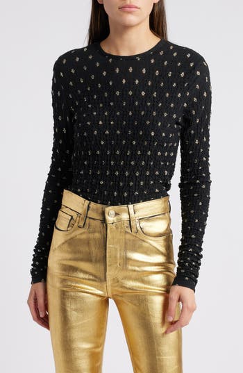 Frame Metallic Textured Mesh Top In Black Multi