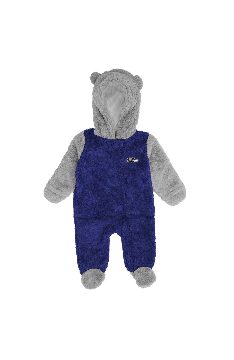 Outerstuff Newborn & Infant Purple/Gray Baltimore Ravens Game Nap Teddy Fleece Bunting Full-Zip Sleeper, Main, color, 