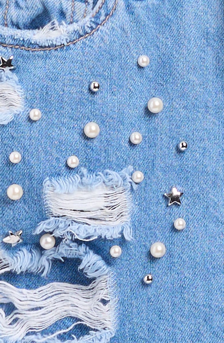 Joe's Jeans Kids' Imitation Pearl & Rhinestone Ripped Denim Skort, Alternate, color, Light Wash