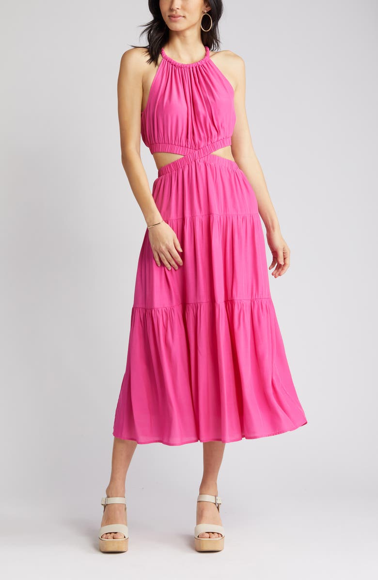 MOON RIVER Cutout Tiered Halter Maxi Dress, Alternate, color, 