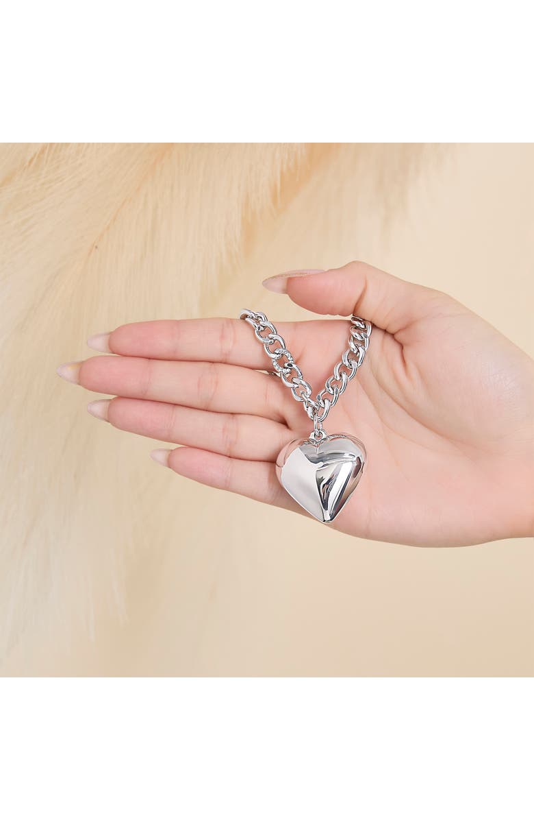 Jessica Simpson Silver-Tone Chunky Heart Pendant Chain Necklace, Alternate, color, Silver