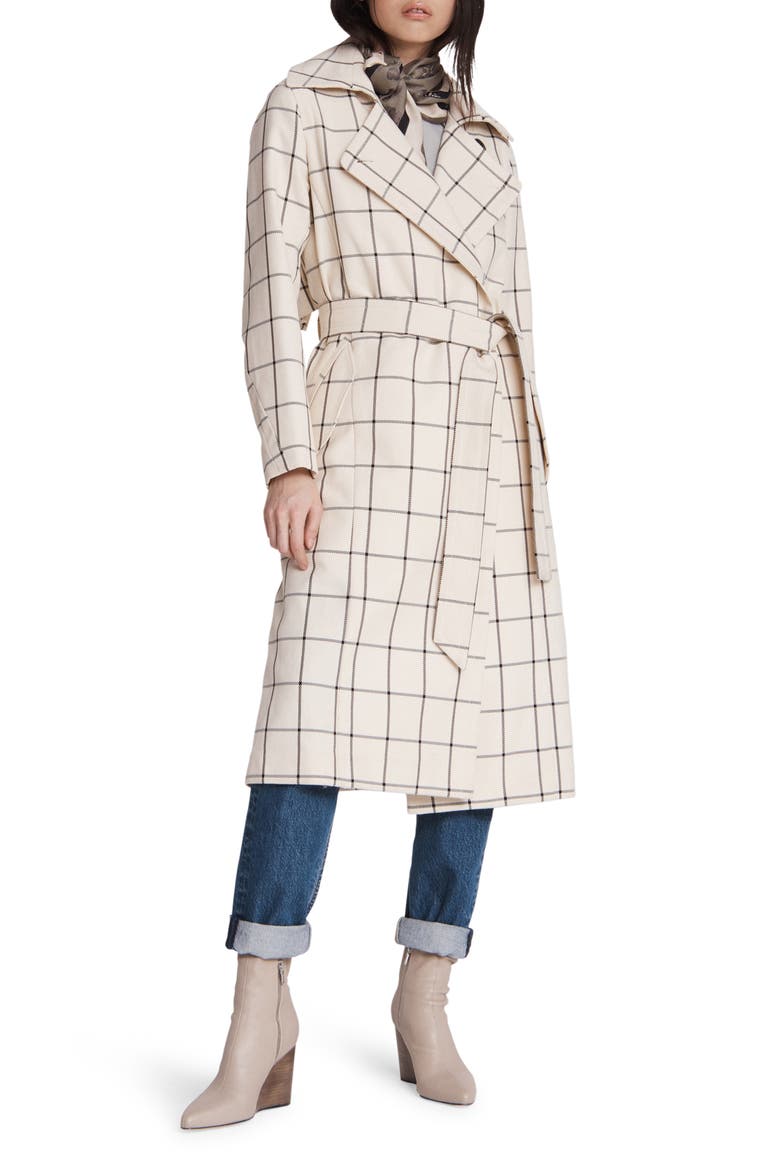 Amber Plaid Trench Coat, Main, color, IVORY