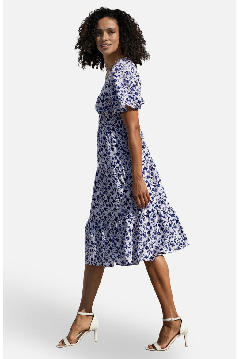 Floral Angel Sleeve Midi Dress, Alternate, color, White
