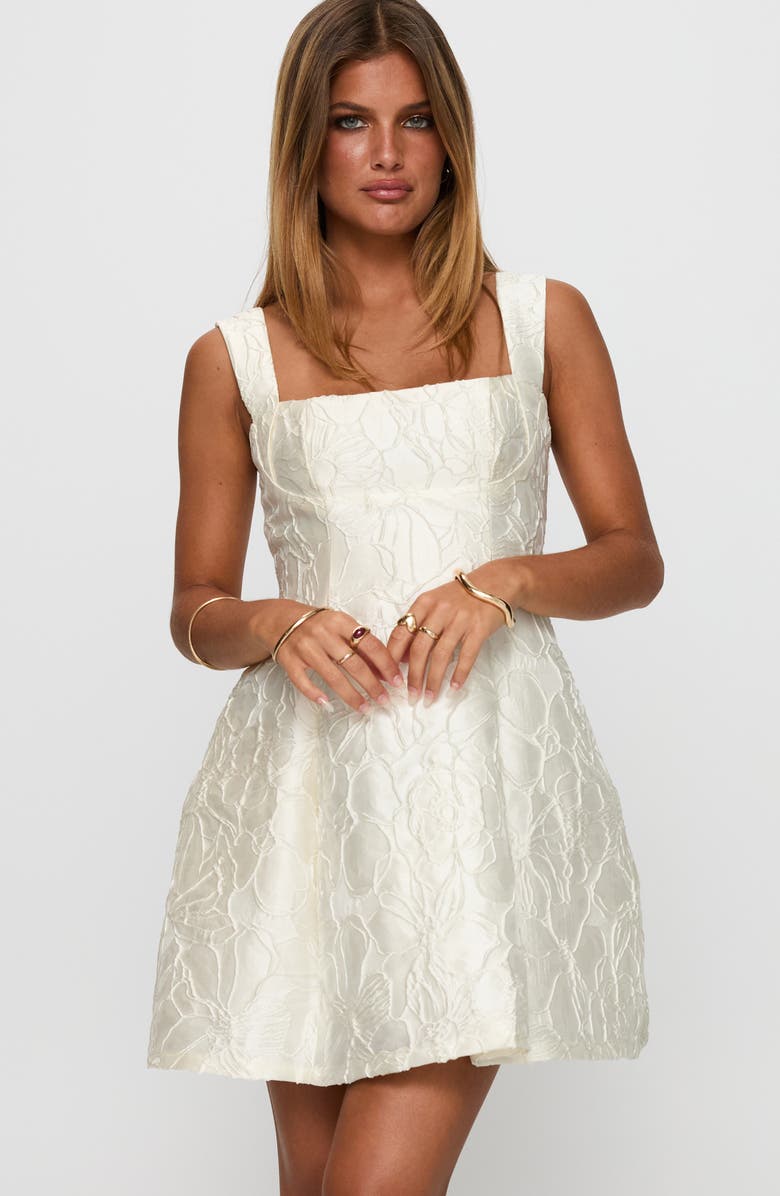 Princess Polly Eloquent Floral Satin Jacquard Cocktail Minidress, Alternate, color, Ivory