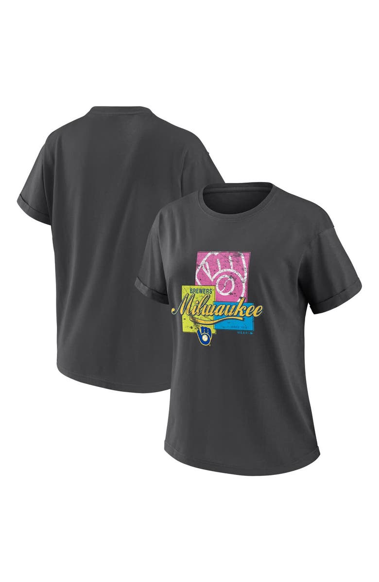 WEAR by Erin Andrews Women's WEAR by Erin Andrews Charcoal Milwaukee Brewers Domestic Box Color Boyfriend T-Shirt, Main, color, Charcoal