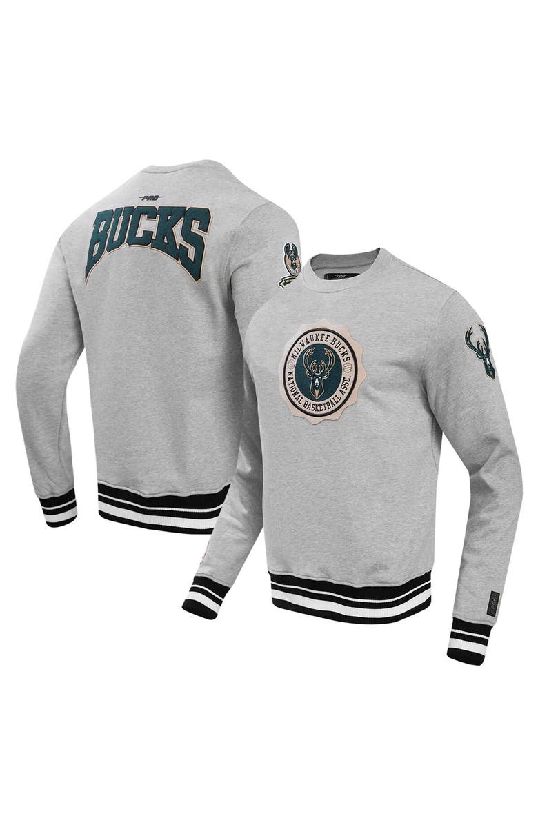 PRO STANDARD Men's Pro Standard Heather Gray Milwaukee Bucks Crest Emblem Pullover Sweatshirt, Main, color,