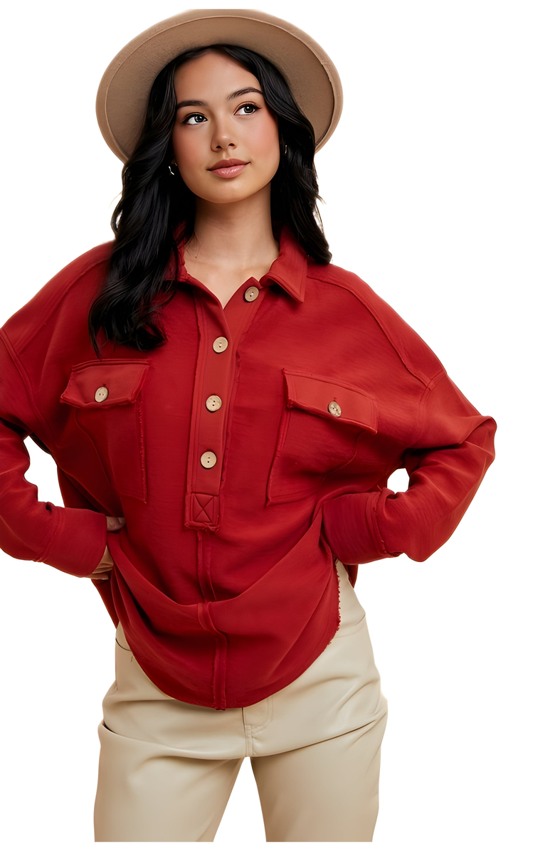 Knit and Lounge Relaxed Button-Up Utility Tunic with Patch Flap Pockets, Alternate, color,