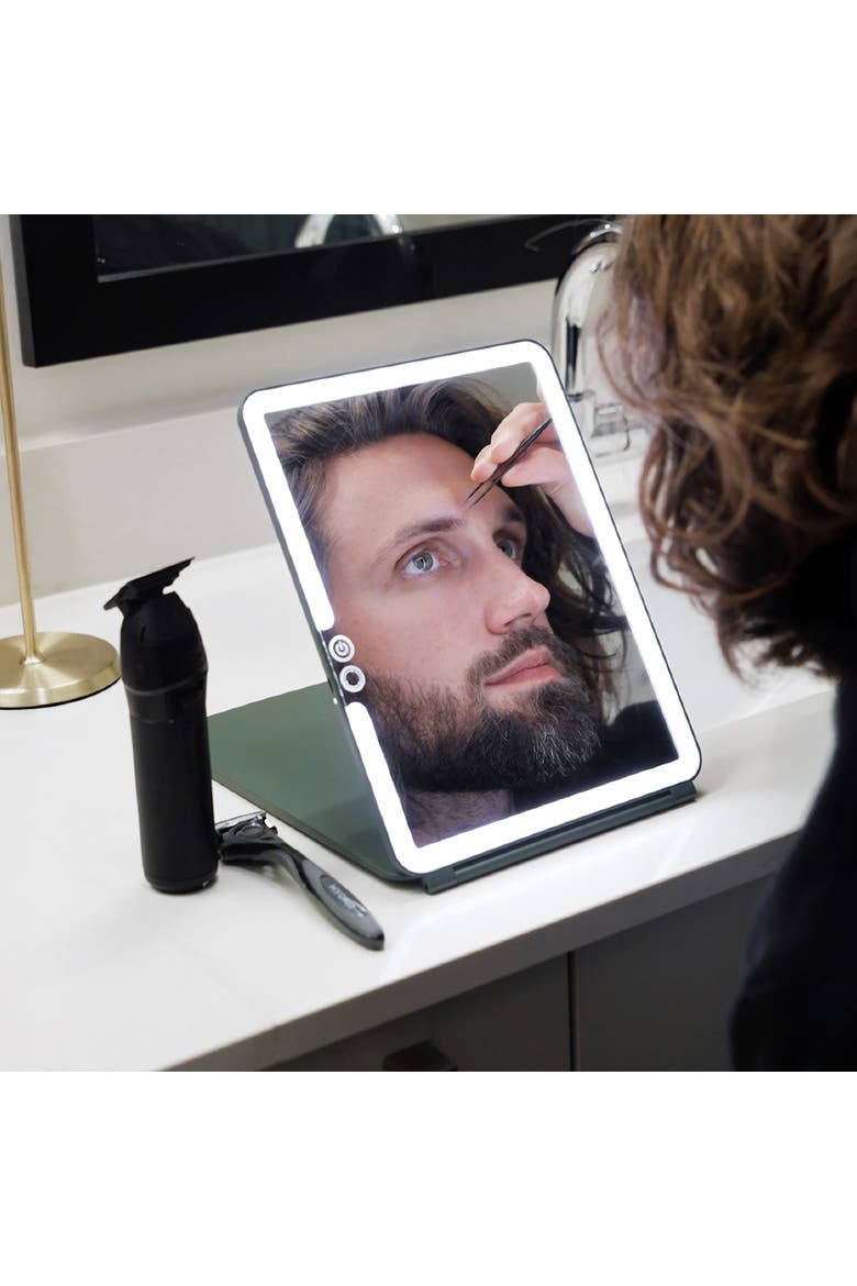 ECLIPSE Travel Mirror | LED Lighted Rechargeable Vanity Makeup Mirror, Alternate, color, Forest Green