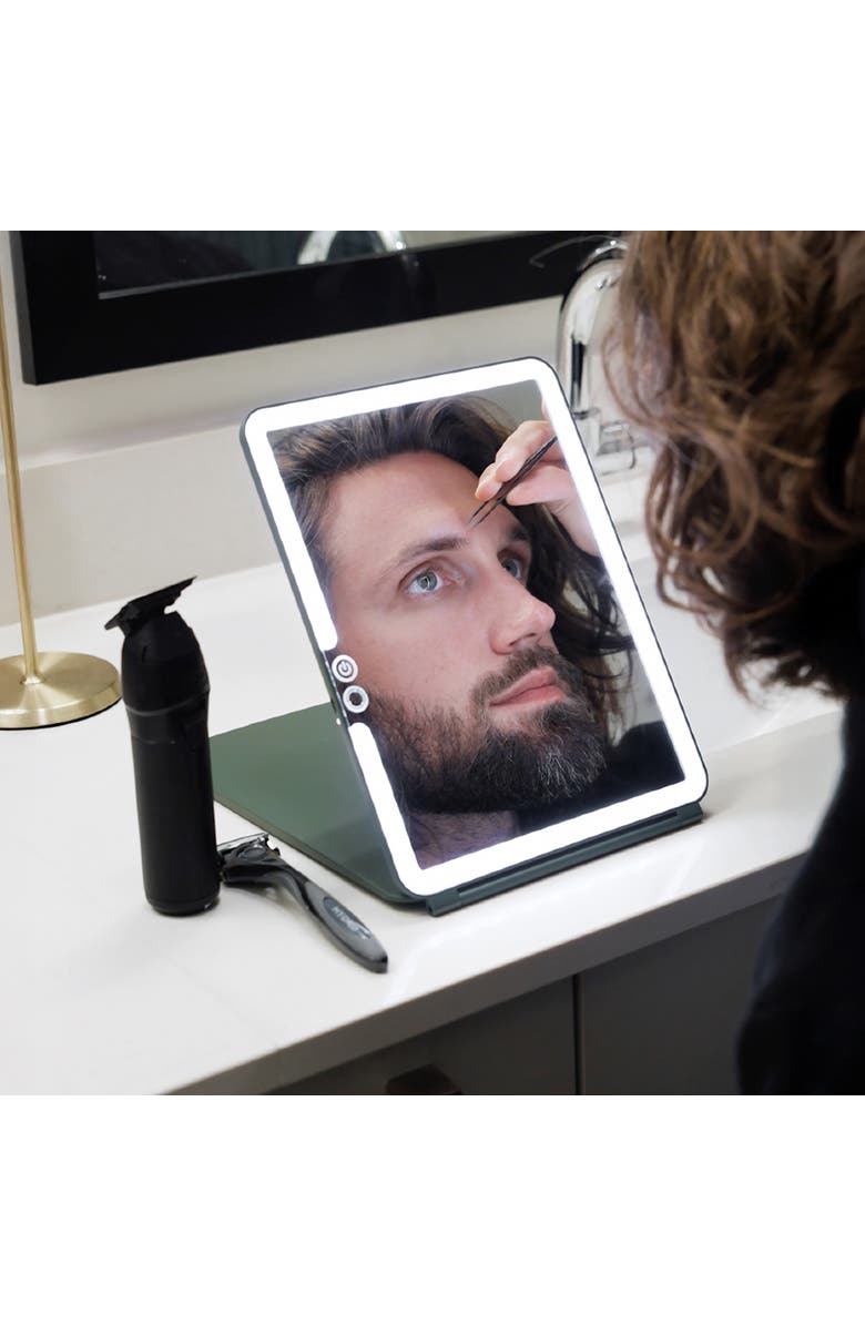 LUNA London ECLIPSE Travel Mirror | LED Lighted Rechargeable Vanity Makeup Mirror, Alternate, color, Forest Green