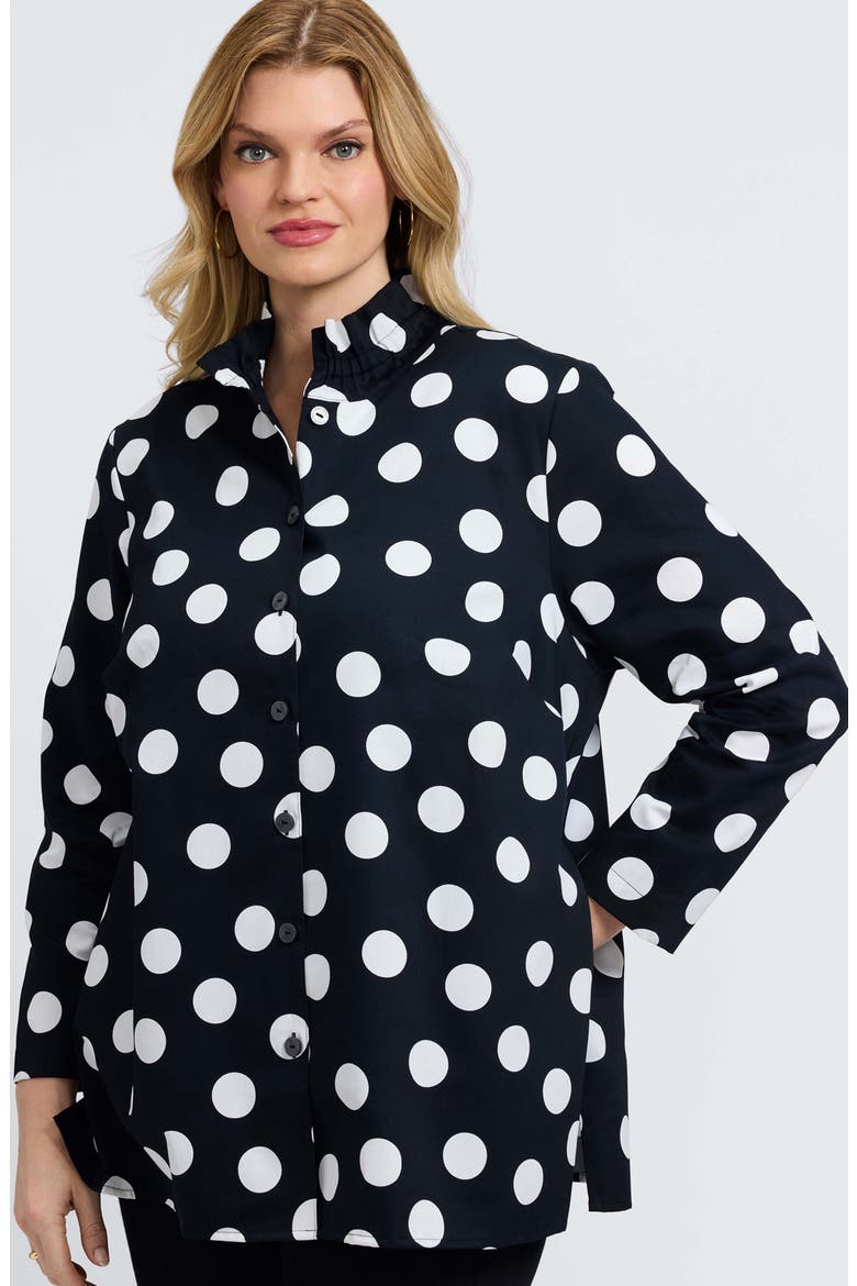 Carolina Dot Print Cotton Button-Up Shirt, Alternate, color, BLACK/ WHITE