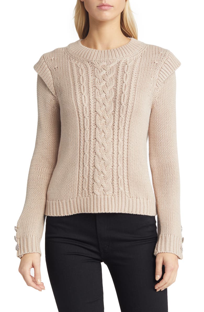 Wit & Wisdom Rhinestone Accent Crewneck Sweater, Main, color, Oatmeal