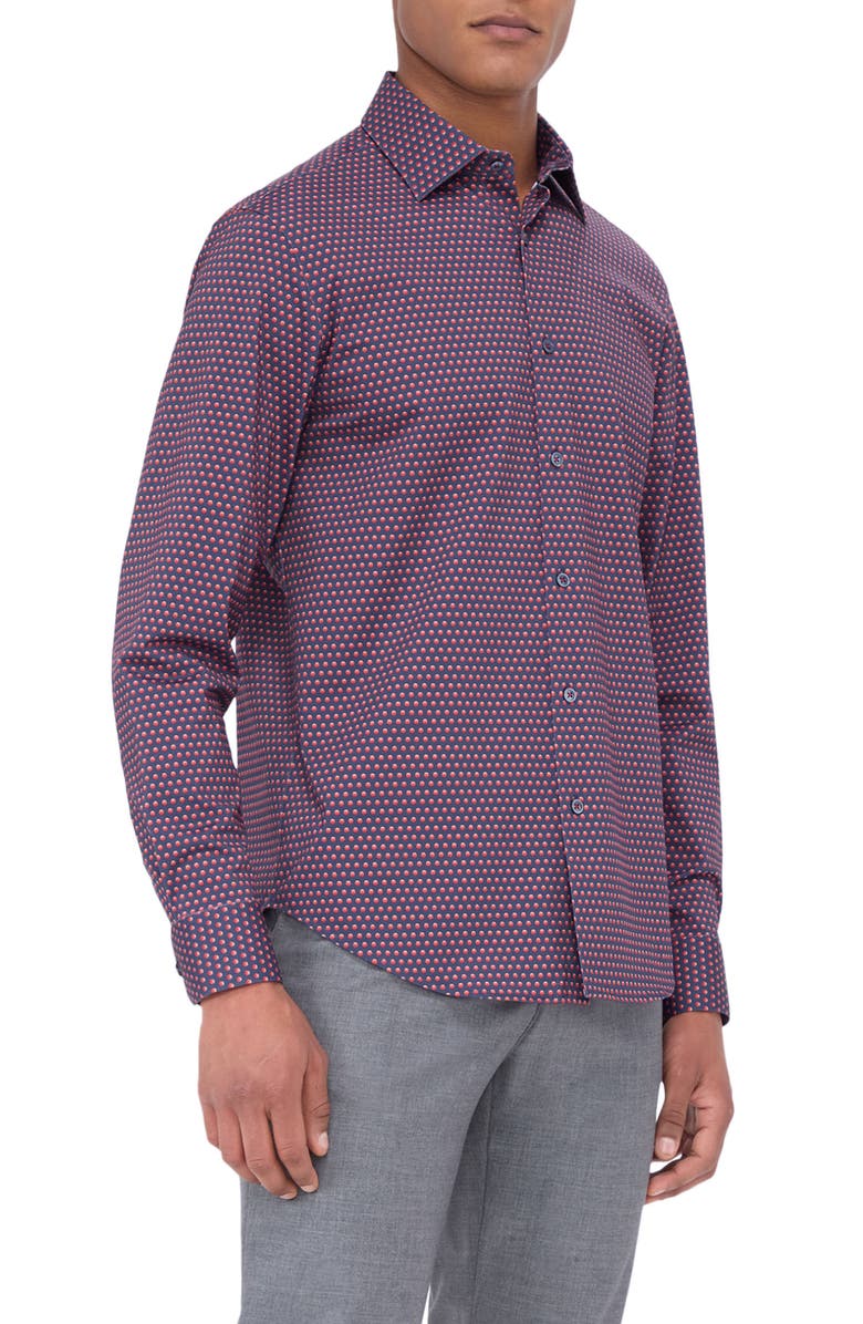 Bugatchi James OoohCotton<sup>®</sup> Dot Button-Up Shirt, Main, color, Ruby