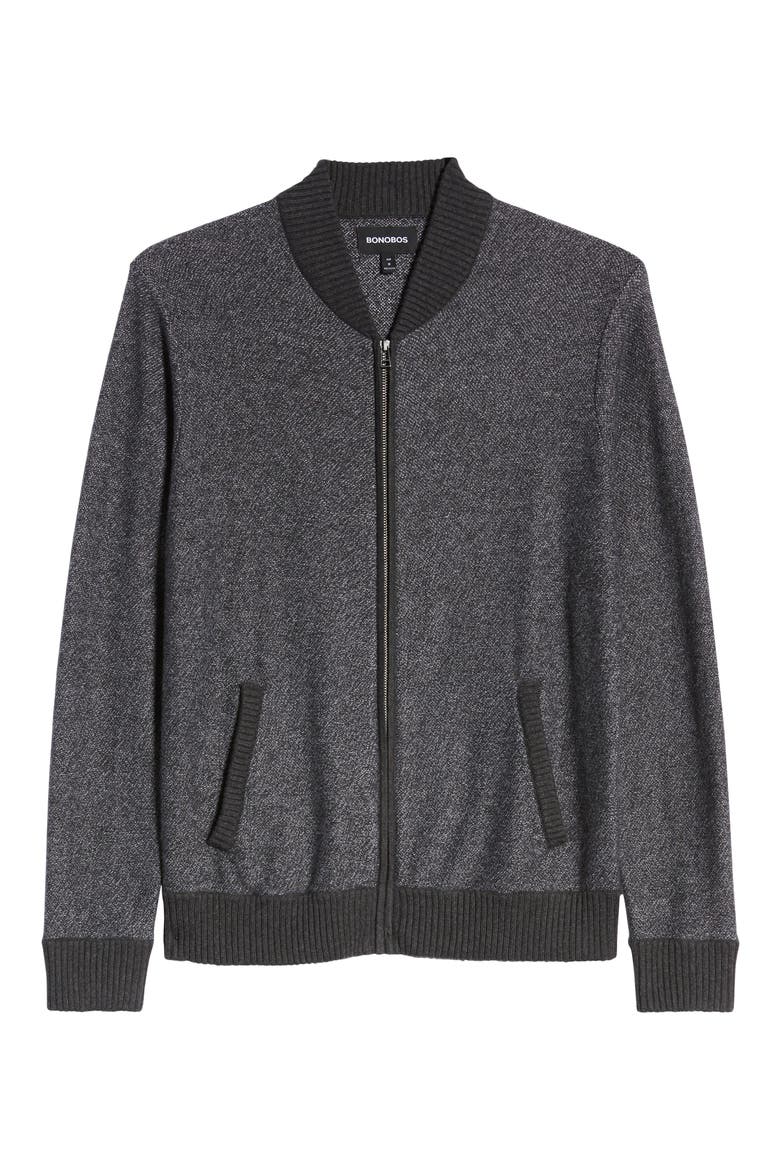 Cotton & Cashmere Bomber Sweater, Alternate, color, CHARCOAL