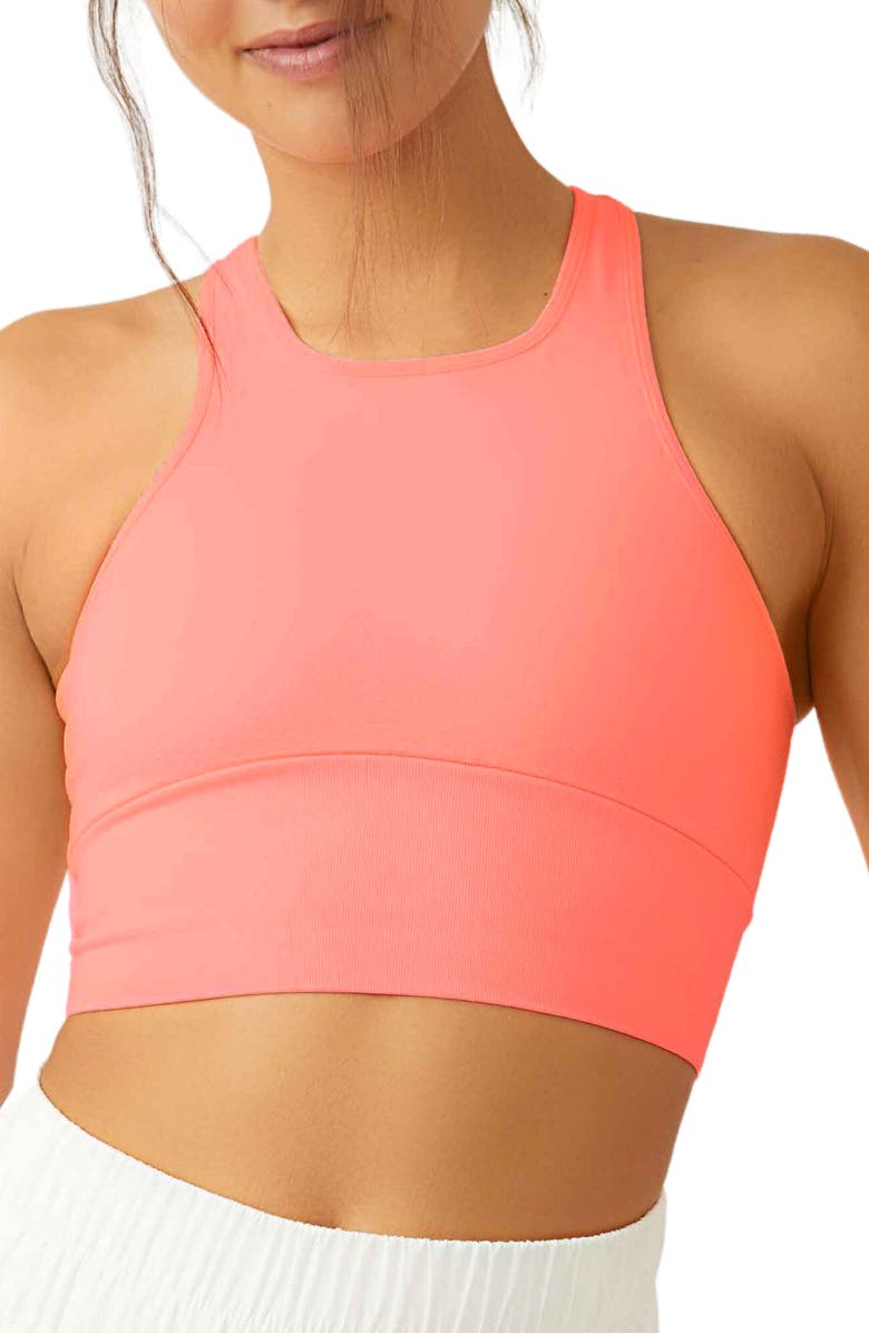 Free People Every Single Time Longline Sports Bra, Main, color, Papaya Punch