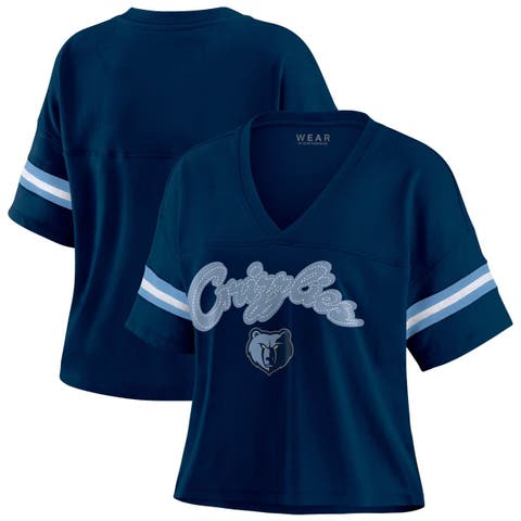 Women's WEAR by Erin Andrews Navy Memphis Grizzlies Plus Size Color Block Boxy V-Neck T-Shirt