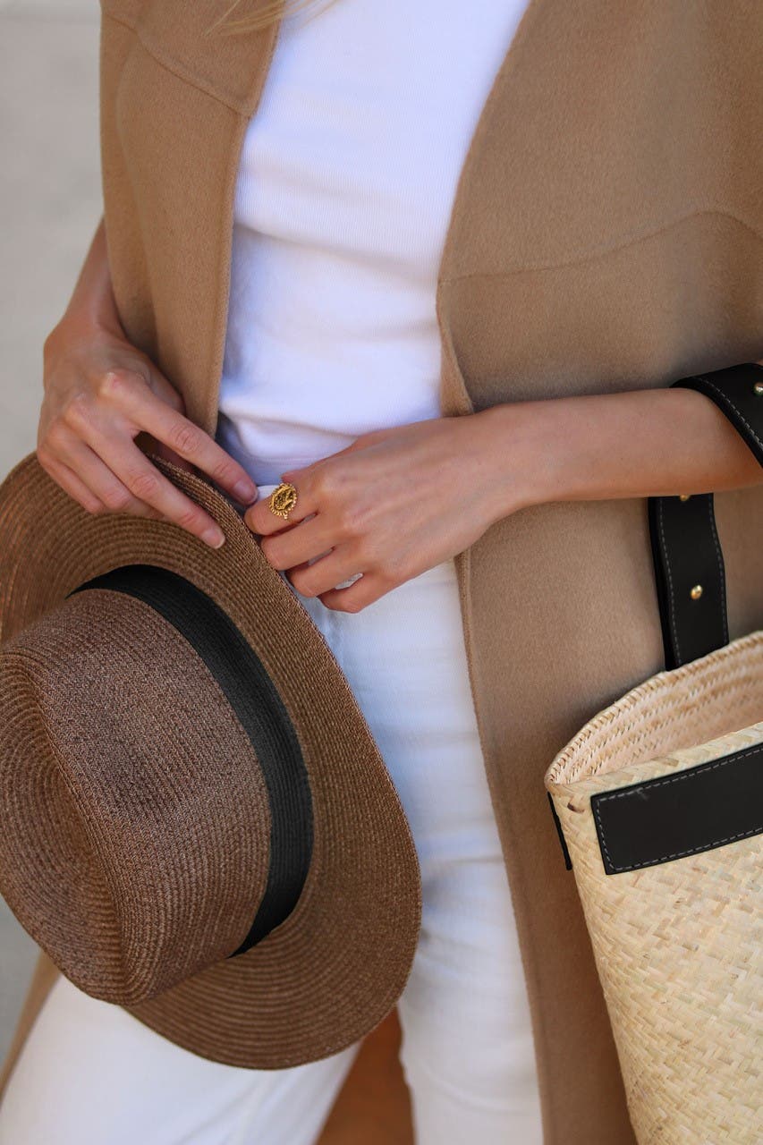 Lastelier Borneo Leather and Straw Bag, Alternate, color, Black