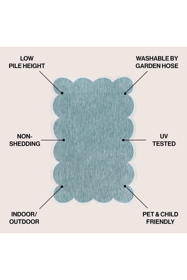 Alice Classic Cottage Two-Tone Scalloped Indoor/Outdoor Shaped Area Rug, Alternate, color, Turquoise/Cream