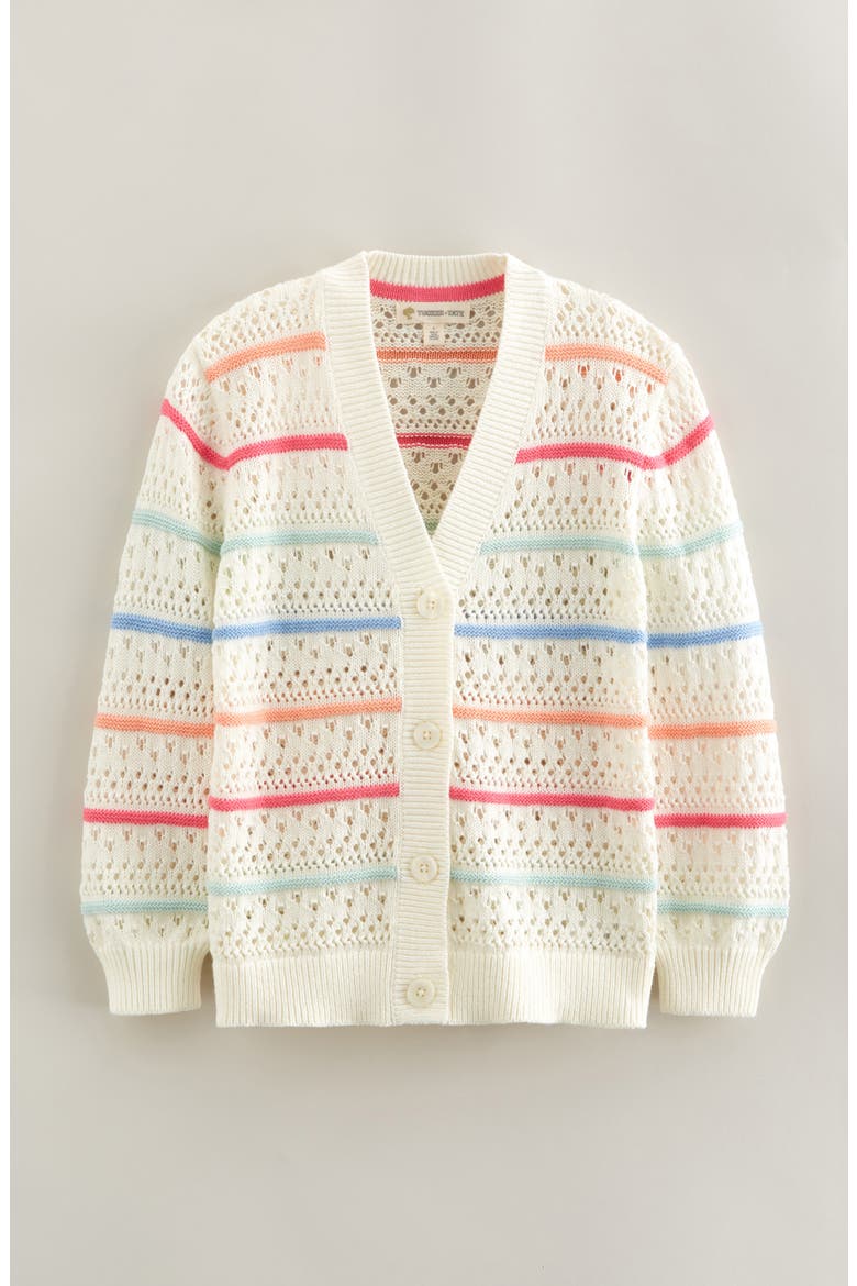 Kids' Stripe Open Stitch Cotton Cardigan, Main, color, IVORY EGRET MULTI STRIPES