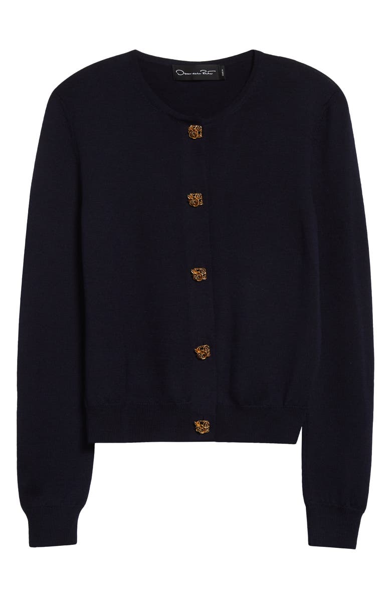Oscar de la Renta Rose Button Wool Cardigan, Alternate, color, 