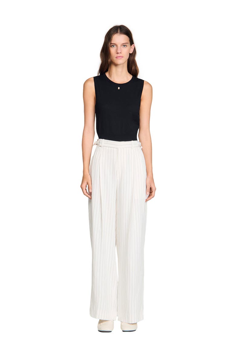 Striped suit trousers, Alternate, color, Ecru / black