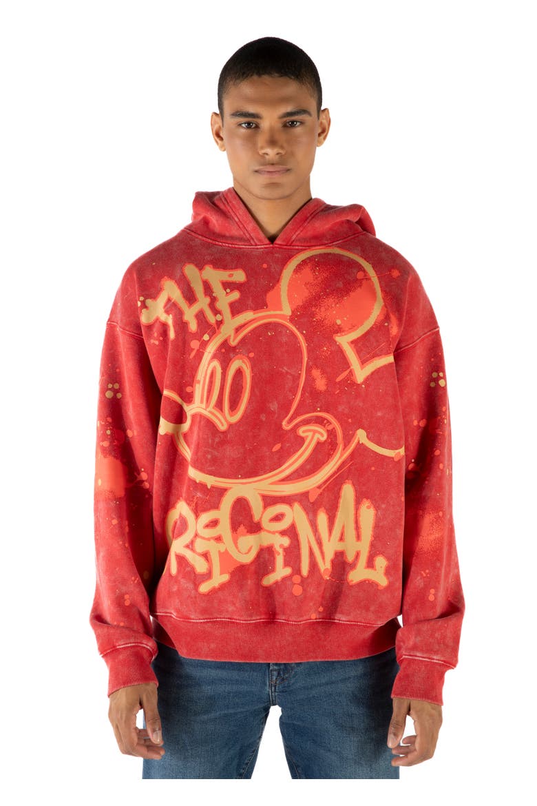 Mickey Mouse Fleece Pullover Hoodie, Alternate, color, Mickey Red Acid Wash