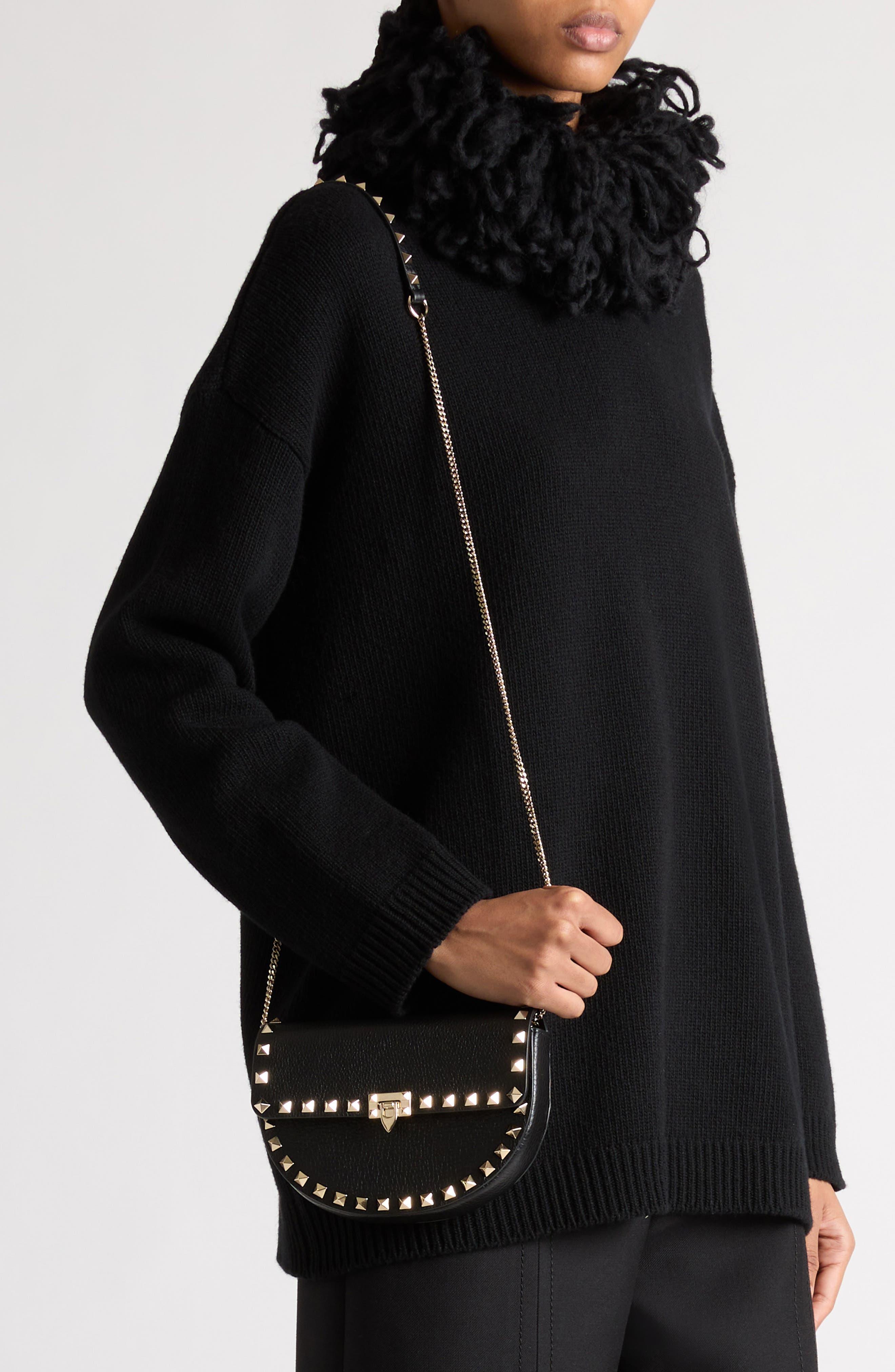 Valentino Garavani Mini Rockstud Leather Saddle Crossbody Bag, Alternate, color, 