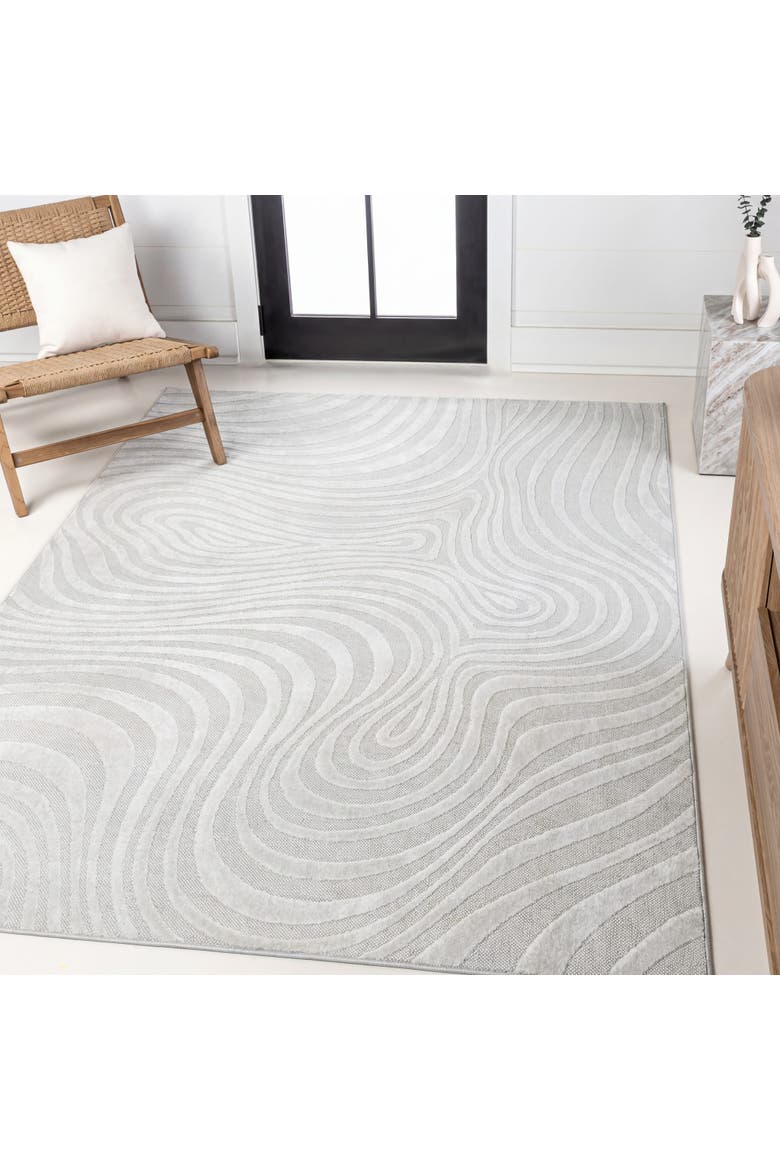 Maribo High-Low Abstract Groovy Striped Indoor/Outdoor Area Rug, Alternate, color, Cream/Ivory