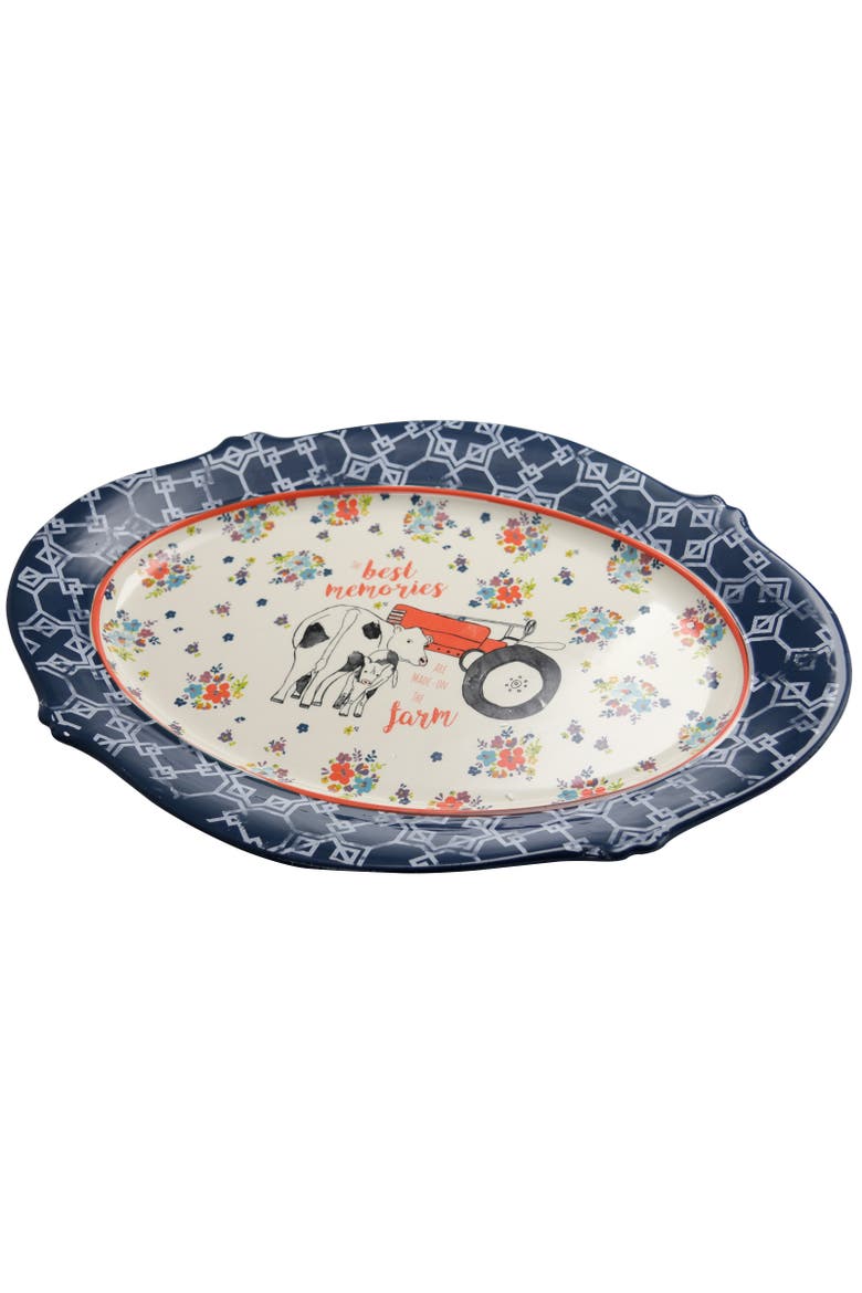 18.5 Inch Oval Ceramic Serving Platter in Floral Farm, Alternate, color, Red