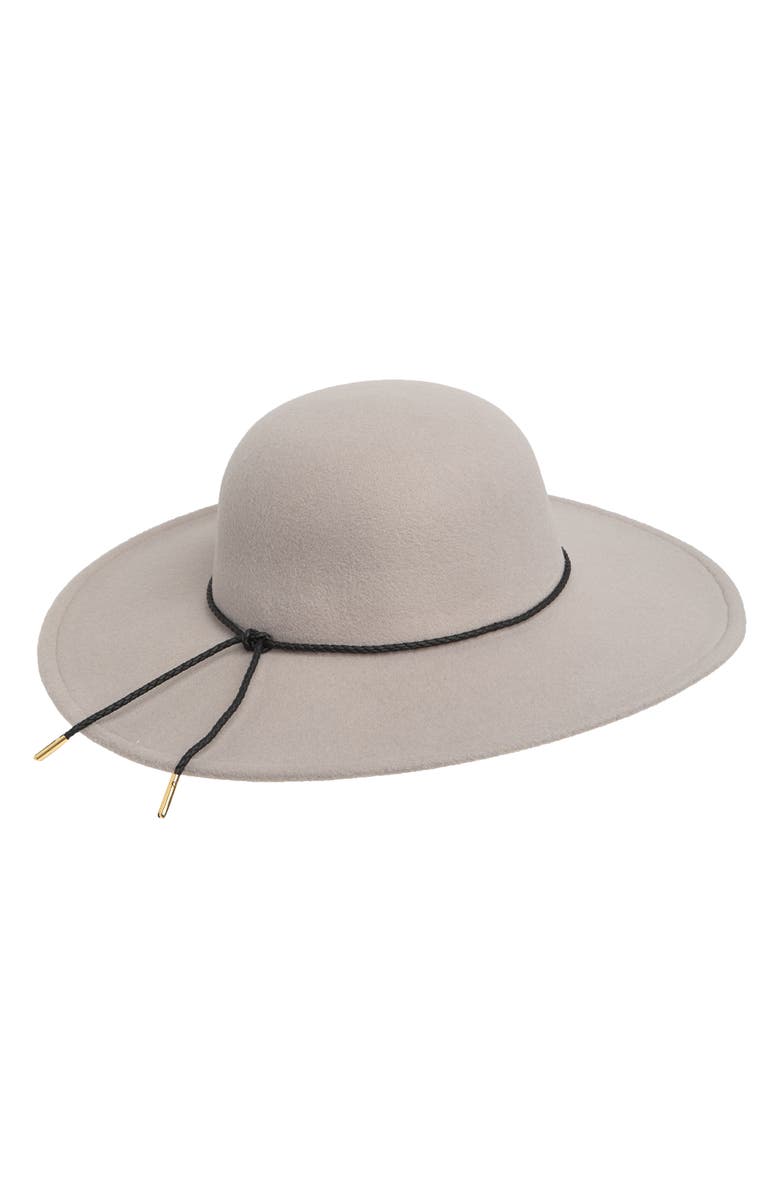 Nine West Faux Suede Vegan Leather Braided Tie Floppy Hat, Alternate, color, Grey