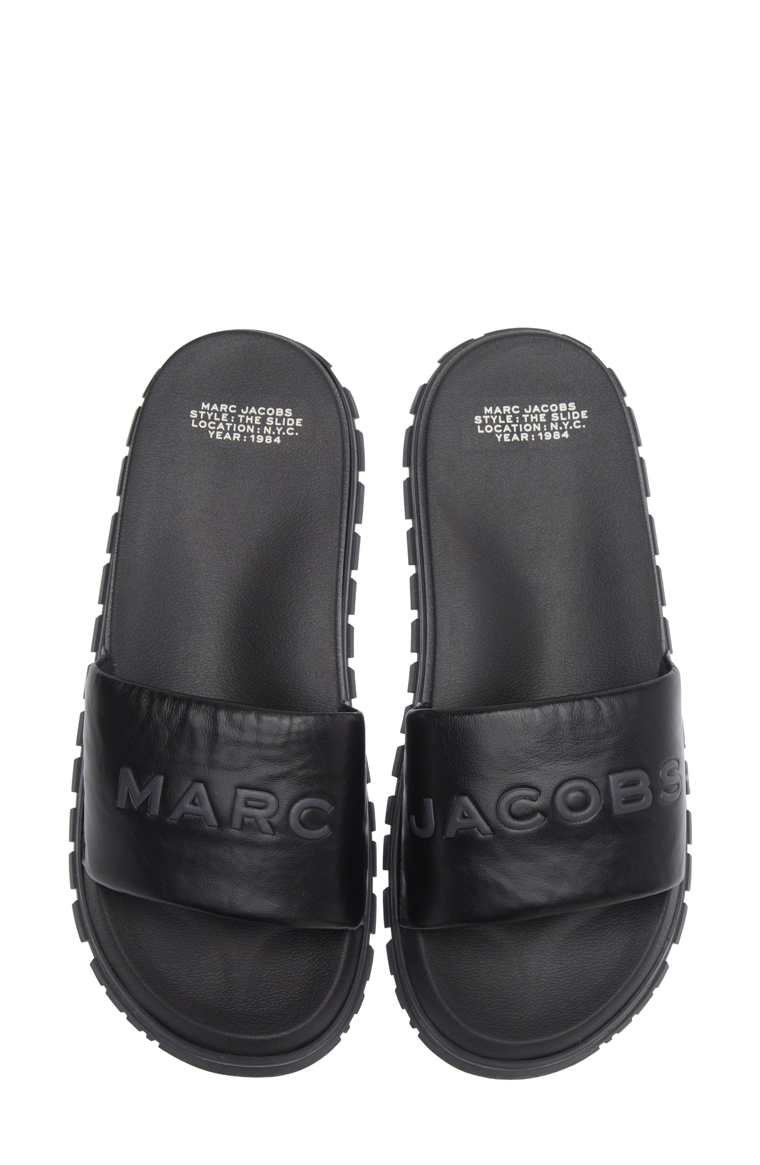 The Leather Slide Sandal, Alternate, color, BLACK