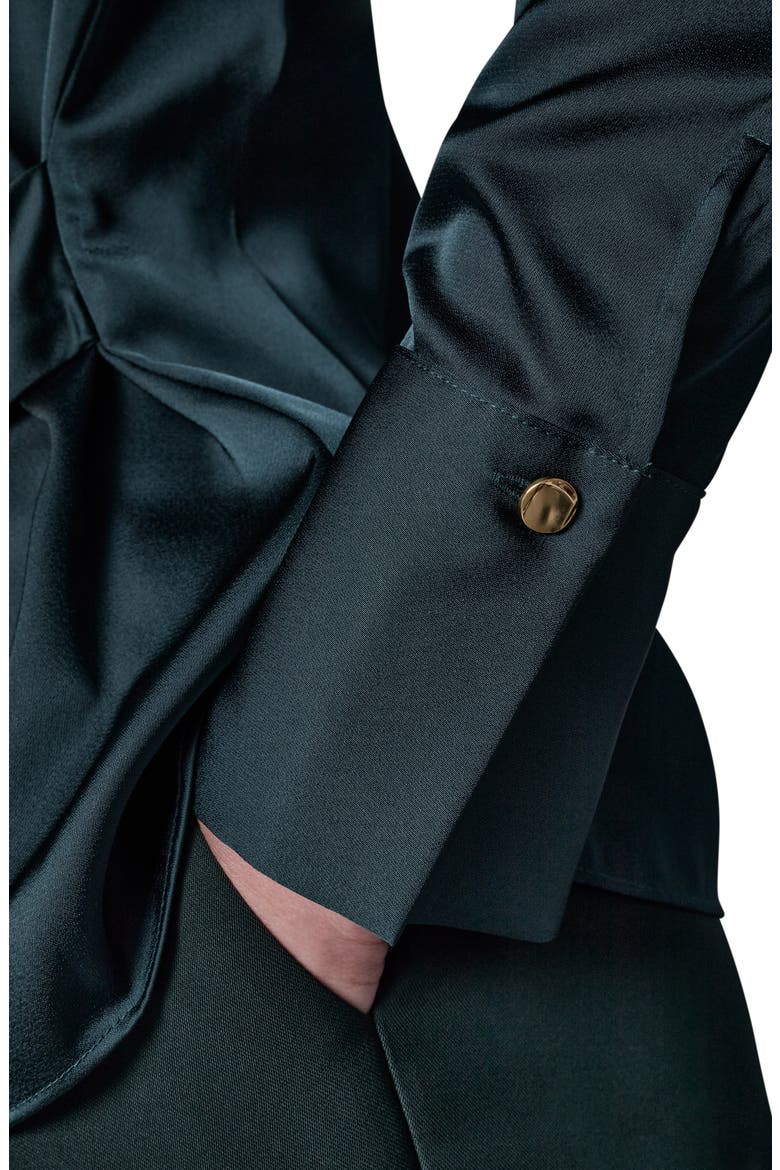 Buckle Detail Long Sleeve Satin Wrap Top, Alternate, color, BLK FOREST