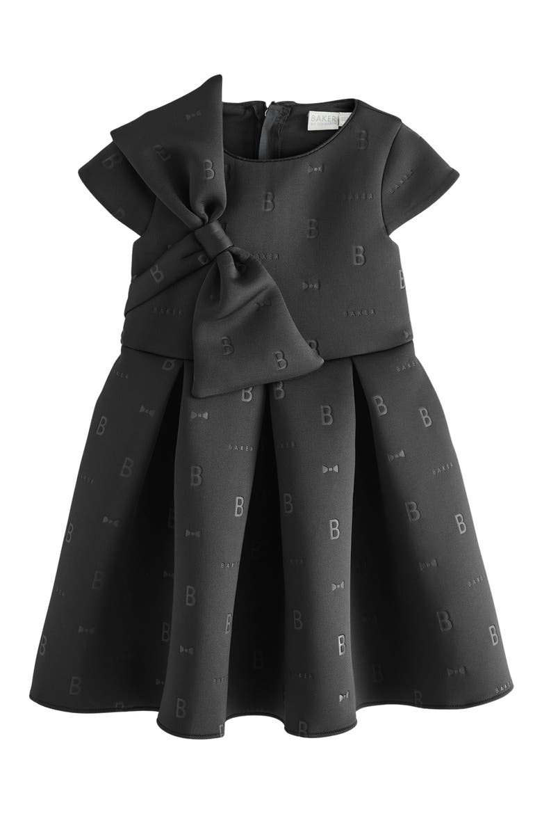 Kids' Bow Embossed Scuba Knit Dress, Main, color, BLACK