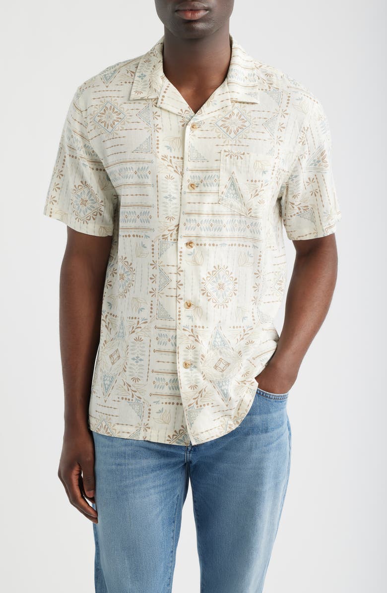 Pendleton Geo Print Linen Blend Camp Shirt, Main, color, Laurel Grove Ecru